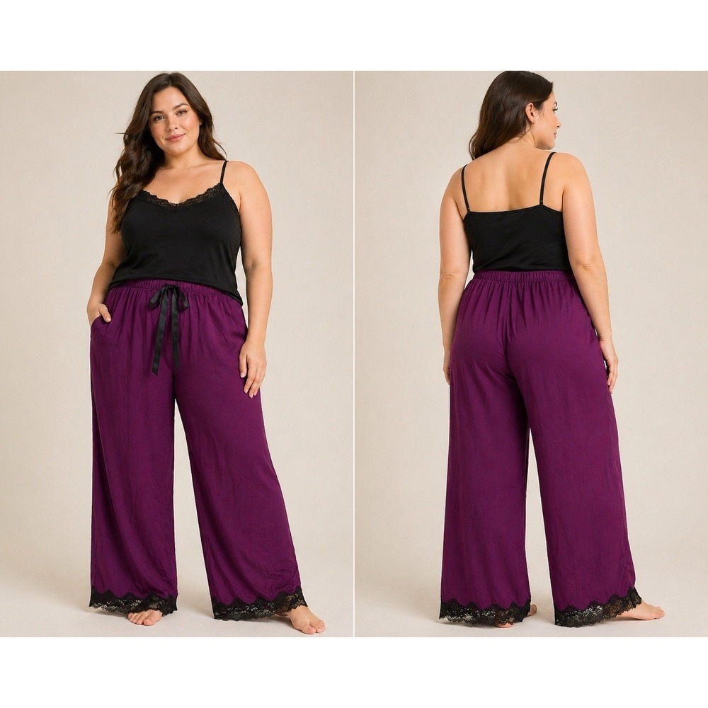 NWT Sexy..Sensual..Cacique Women Plus Size26/28 Pajama Pants Purple W/lace Ankle